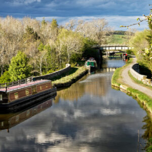 Boats on a canal boat moving in Yorkshire by Water